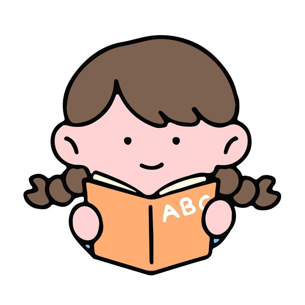 A cute boy character, reading a book, studying and doing homework, isolated on a background, for a back-to-school concept. vector