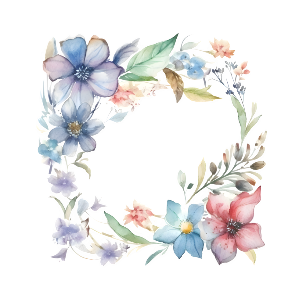 Watercolor Floral Frame with Blush Pink and Peach Flowers. Perfect for Bridal Shower Invitations. PNG Transparent Background
