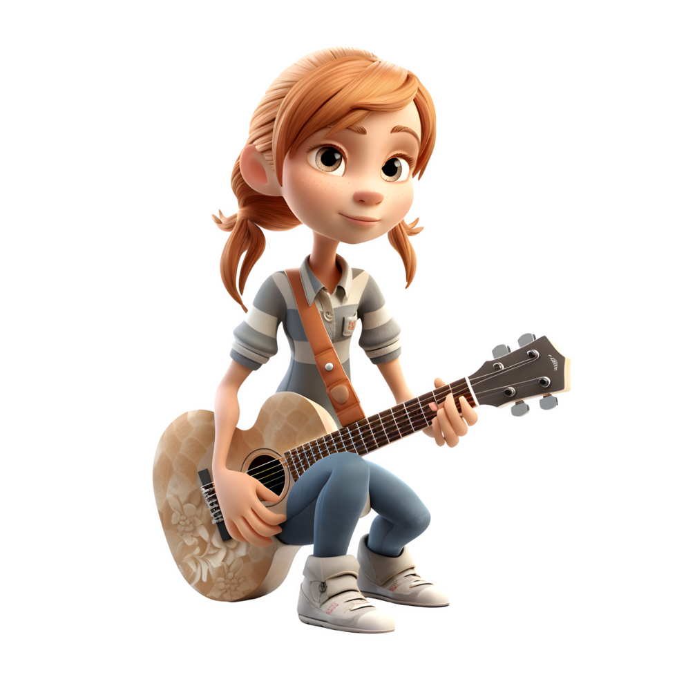 Animated 3D Girl Musician Creating Sweet Sounds PNG Transparent Background