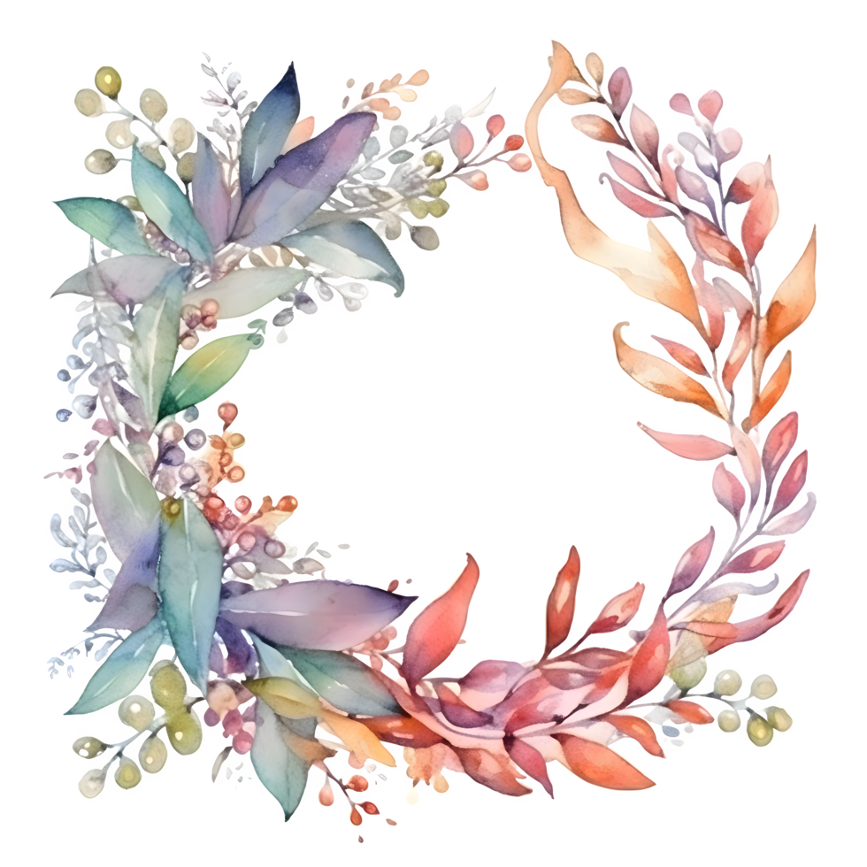 Botanical with Floral Frame and Butterflies. Spring and Summer Design. PNG Transparent Background