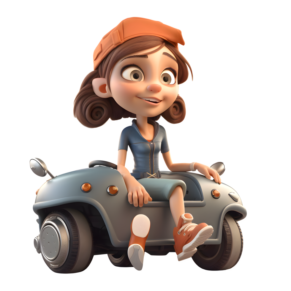 Cute 3D Driver Women with Energy Vibrant and Enthusiastic Characters for Automotive Industry Media PNG Transparent Background