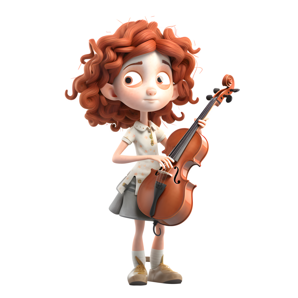 3D Musician Girl Playing Her Melody with Passion PNG Transparent Background