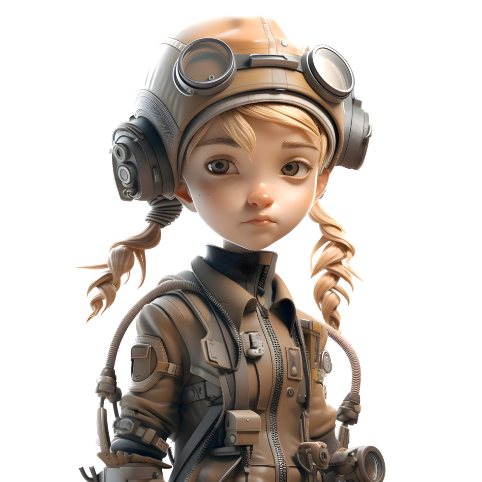 marcher sur une 3d mignonne fille dans armée uniforme avec pistolet png transparent Contexte