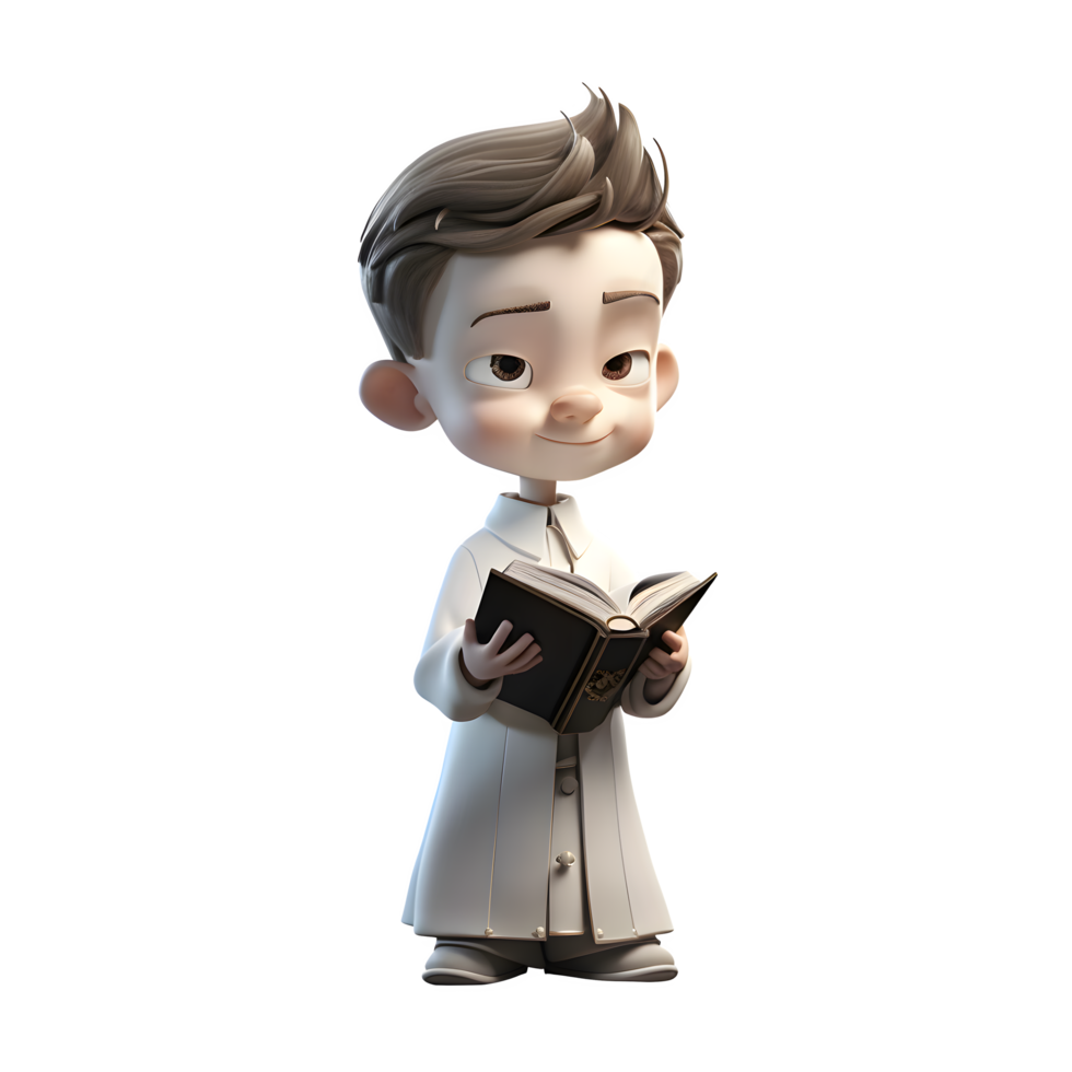 Virtual 3D Priest Man Holding Rosary Beads on White Background PNG Transparent Background