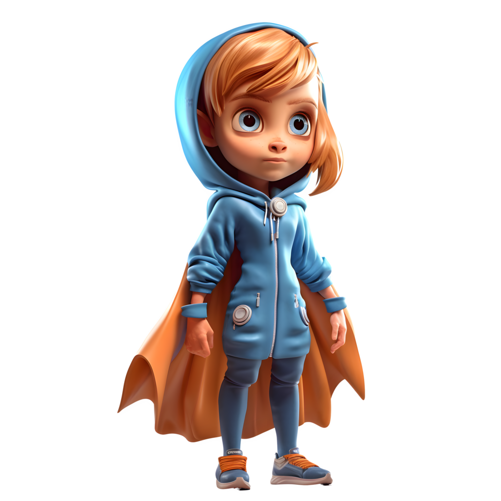 3d mignonne fille combats pour Justice dans sa super-héros costume png transparent Contexte