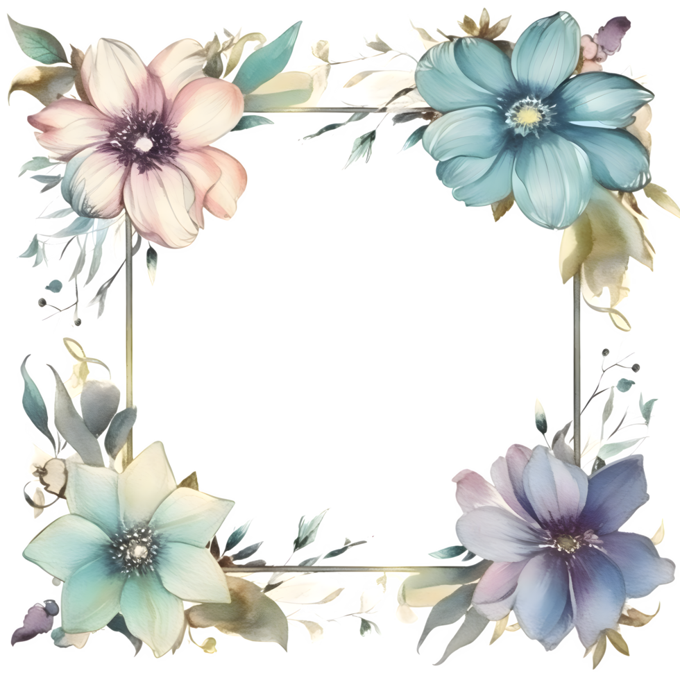 Whimsical Floral Border with Wildflowers and Butterflies. Perfect for Garden and Nature Designs. PNG Transparent Background