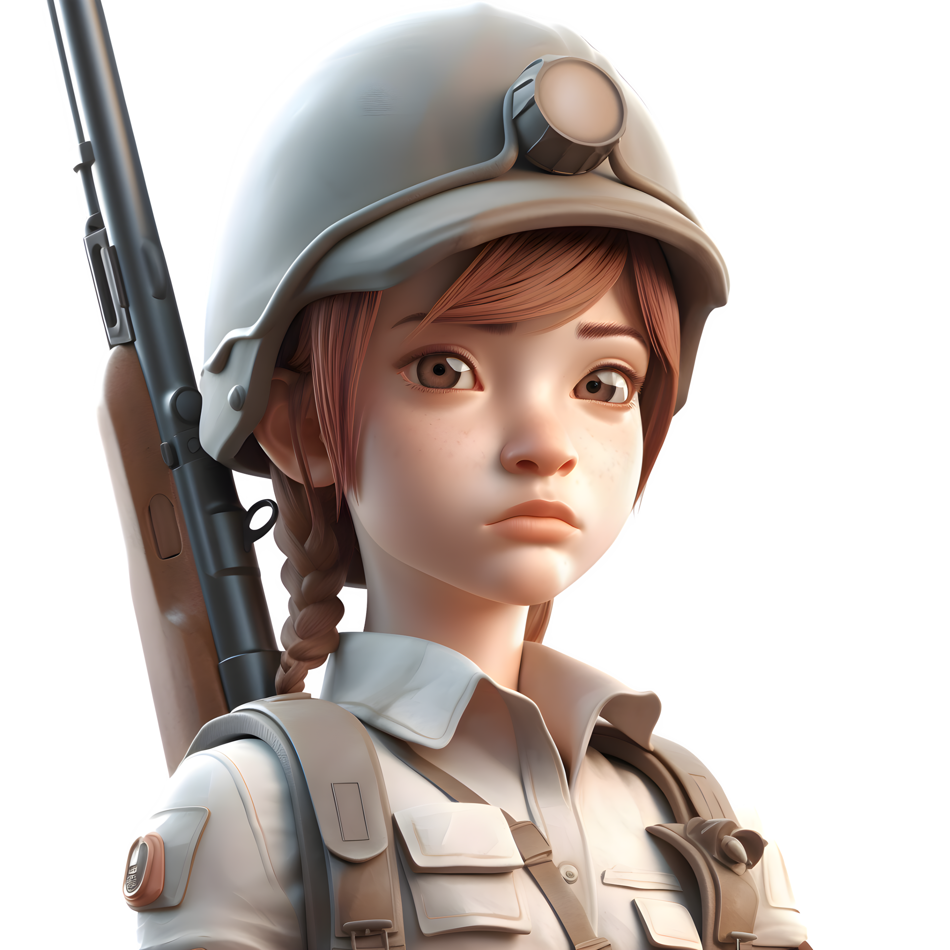 Camouflage Cutie A 3D Cute Girl Army Character with Gun PNG Transparent