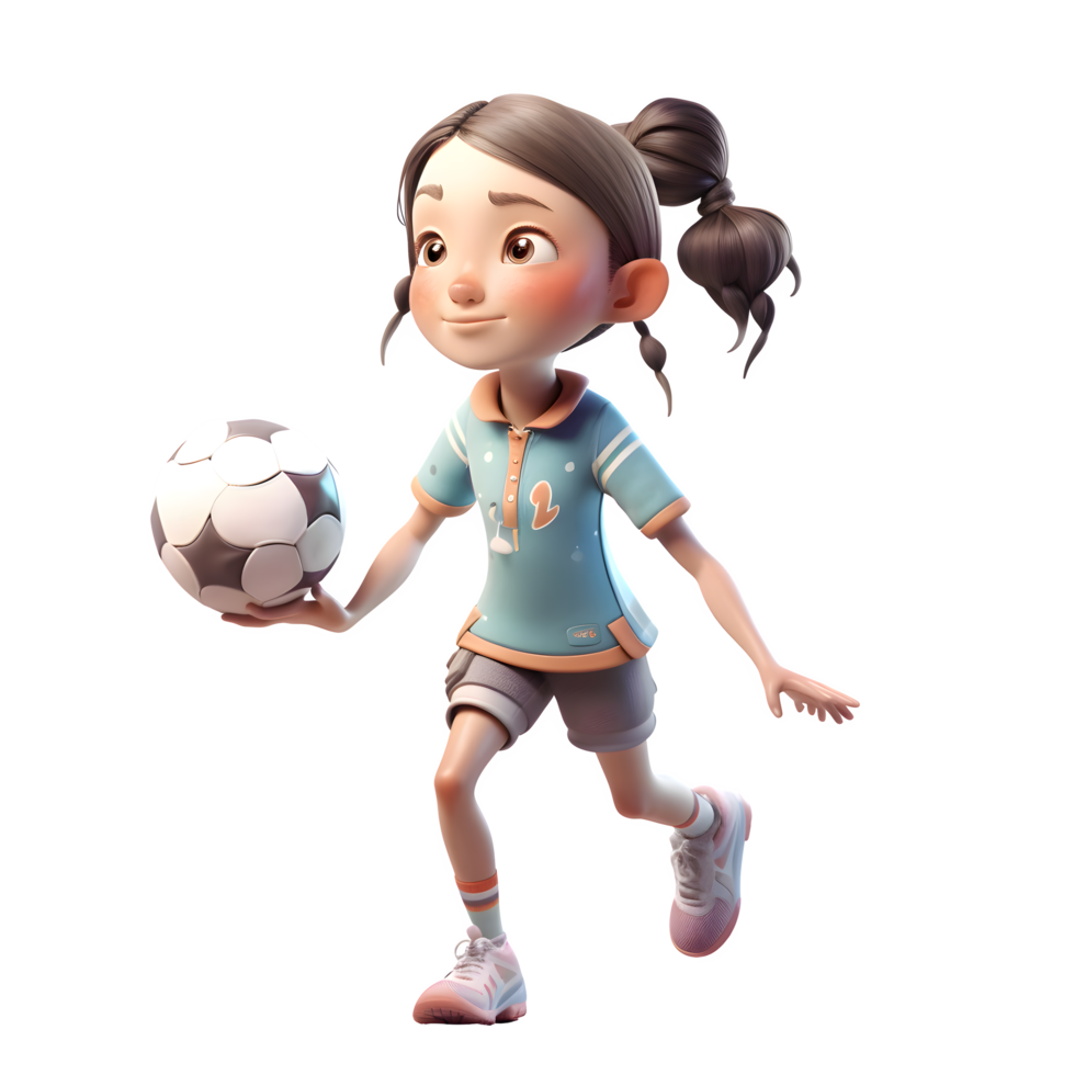 3D Cute Girl Soccer Pro in Action PNG Transparent Background