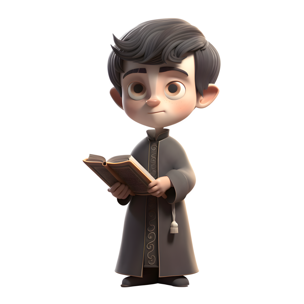 3D Model of a Catholic Priest in Black Robe and Collar PNG Transparent Background