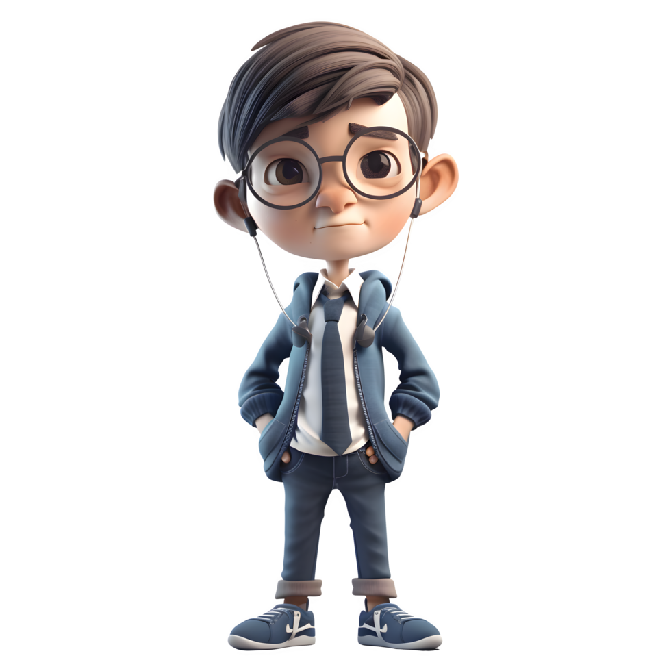 Motivated 3D Student boy with determination on white background PNG Transparent Background