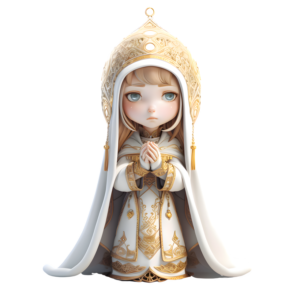 Cute 3D Female Priest with Bible and Rosary in Hand PNG Transparent Background