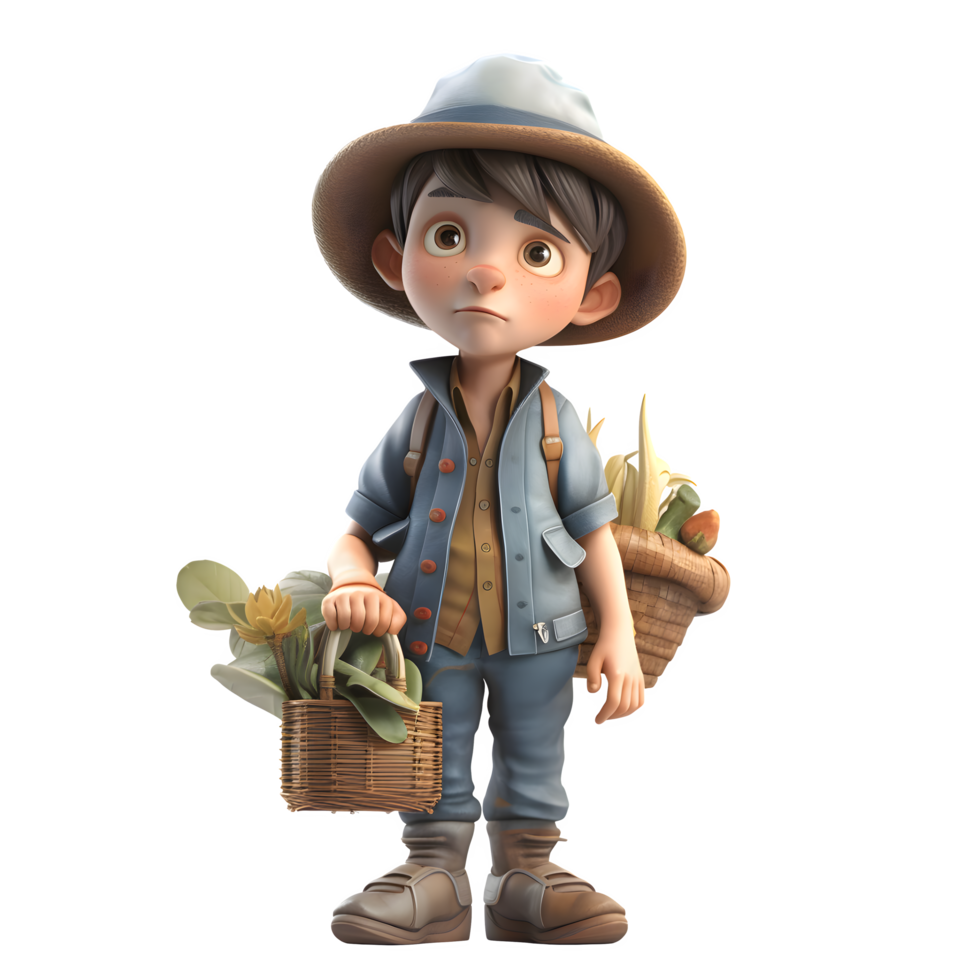 Organic 3D Farmer with Fresh Produce Perfect for Organic Agriculture or Farm to Table Marketing PNG Transparent Background