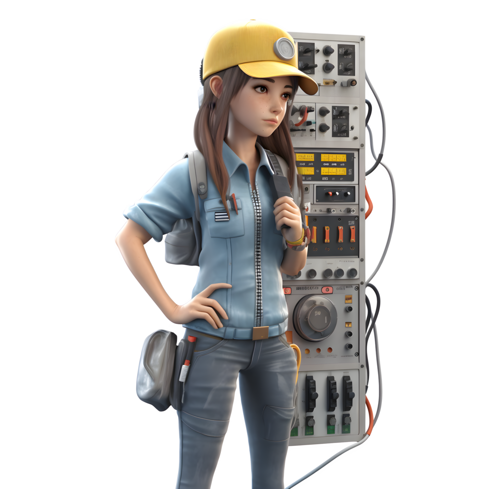 Intelligent and Talented 3D Engineer Women Smart and Gifted Characters for Electronic Engineering Presentations PNG Transparent Background