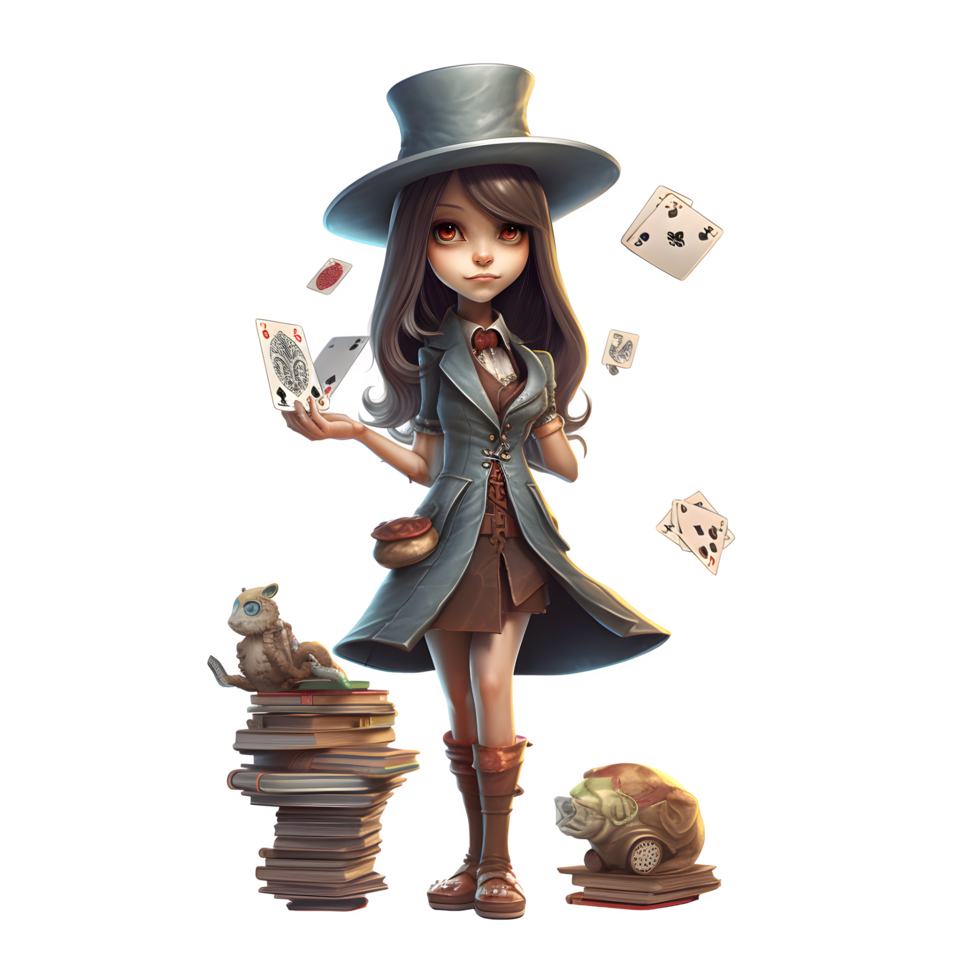 Charming 3D Fantasy Magician Girl with a Sparkling Robe PNG Transparent Background