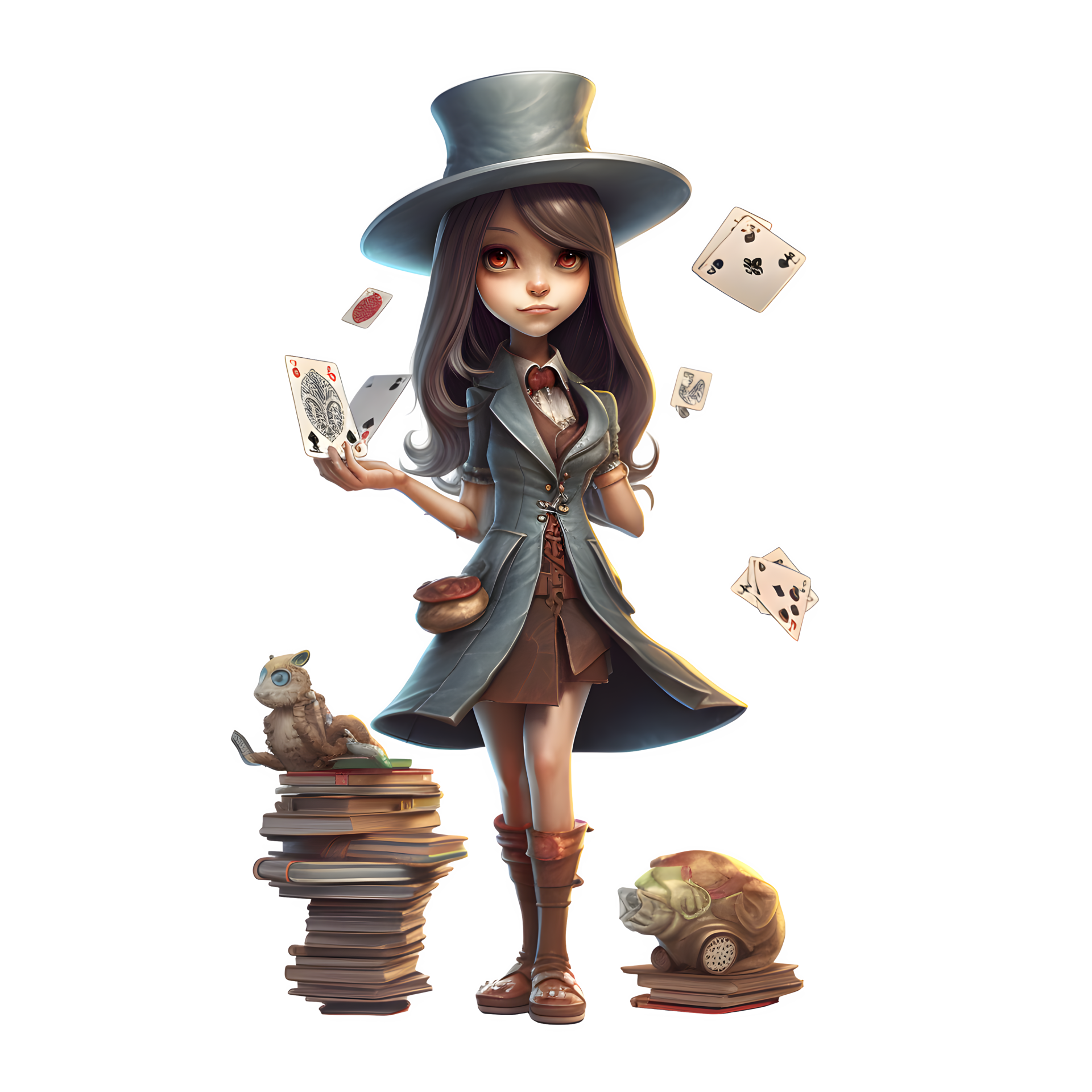 Charming 3D Fantasy Magician Girl with a Sparkling Robe PNG Transparent