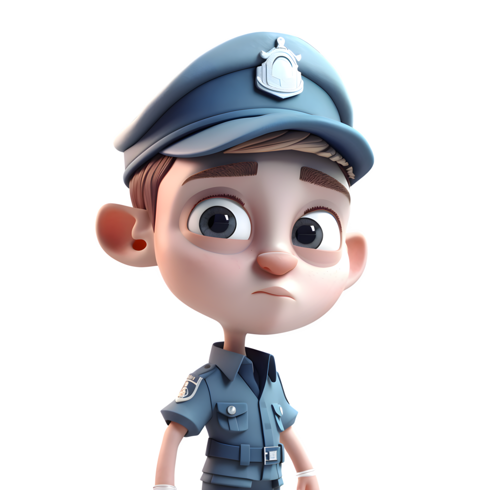 3D Render of Police Man with Badge and Gun on White Background PNG Transparent Background