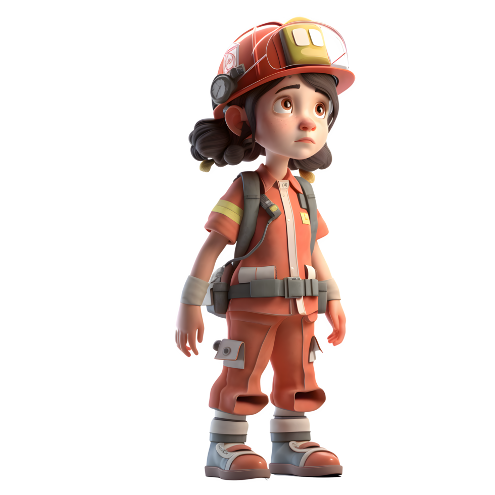 preparado y alerta 3d bombero mujer Listo y vigilante modelos para fuego respuesta formación y simulación png transparente antecedentes