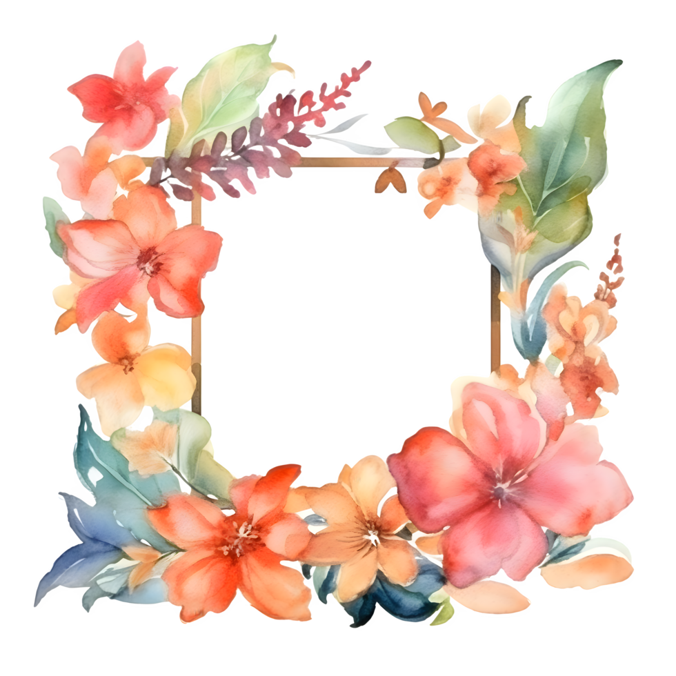 Vibrant watercolor floral wreath with bold pink and orange flowers PNG Transparent Background