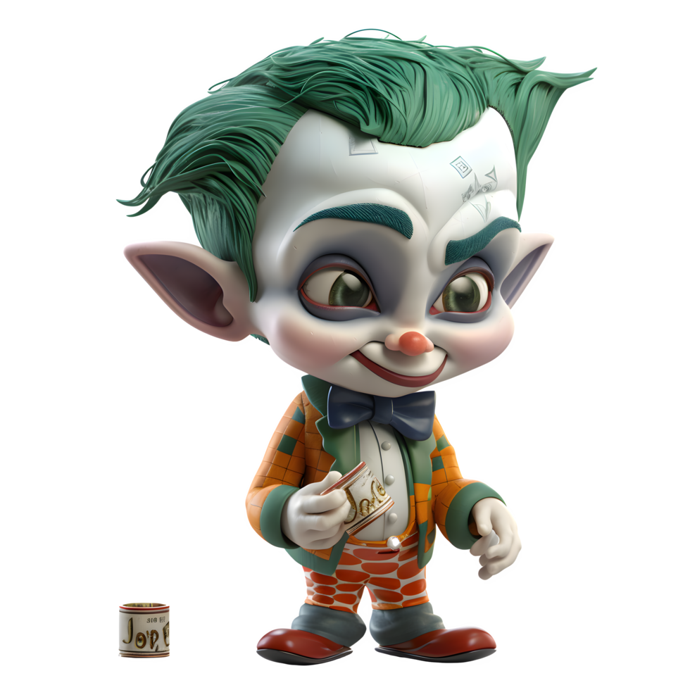 Crazy 3D Joker Boy Great For Action or Thriller Themed Designs PNG Transparent Background