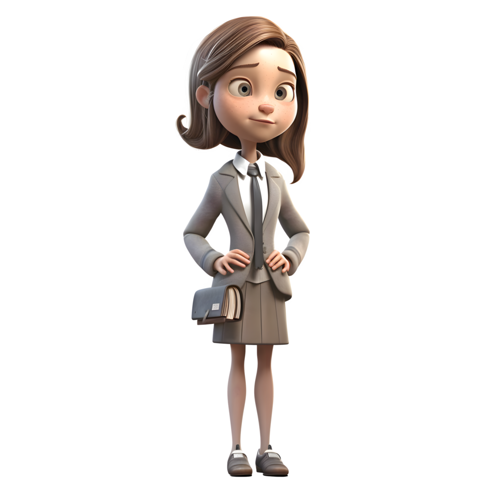 The Scholar 3D Cute Girl Student PNG Transparent Background