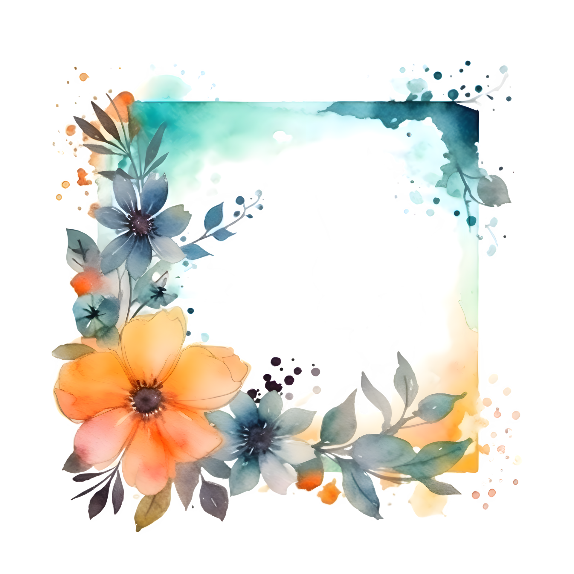 Boho Style Floral Frame with Feathers and Butterflies. Romantic