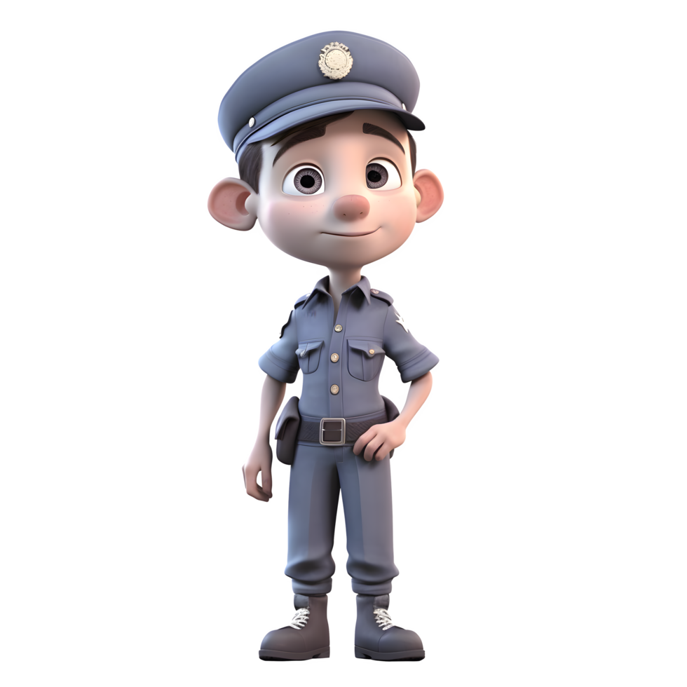 Protector of the Peace 3D Render of Police Man in Uniform on White Background PNG Transparent Background