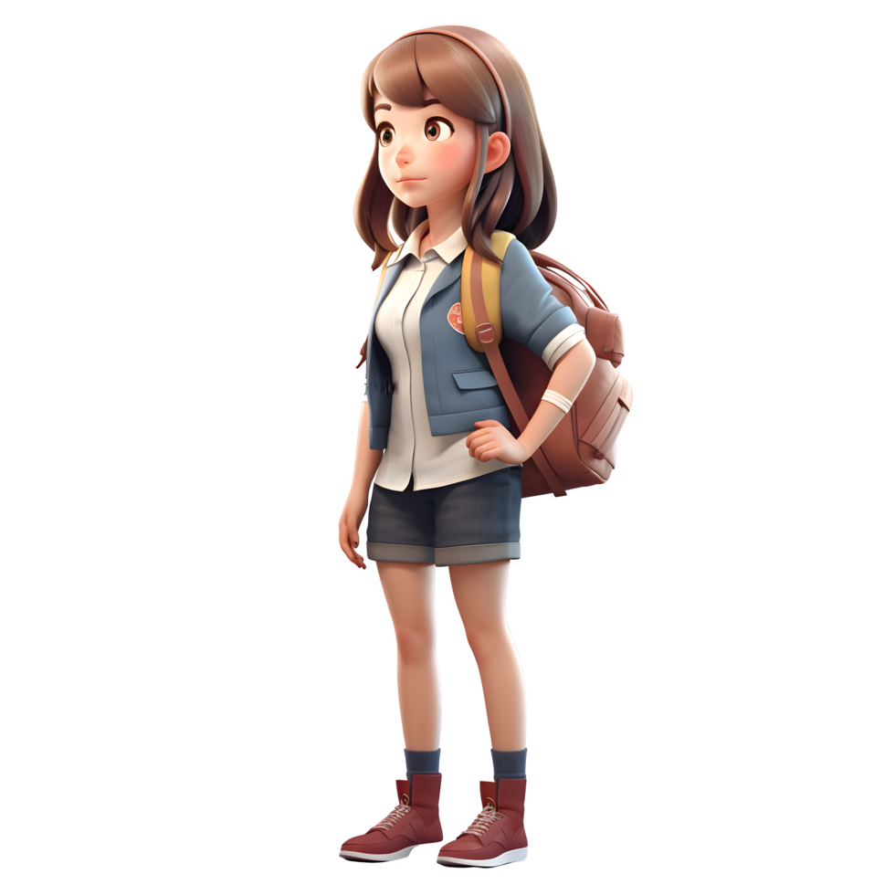 Knowledgeable Cutie 3D Girl Student Character PNG Transparent Background