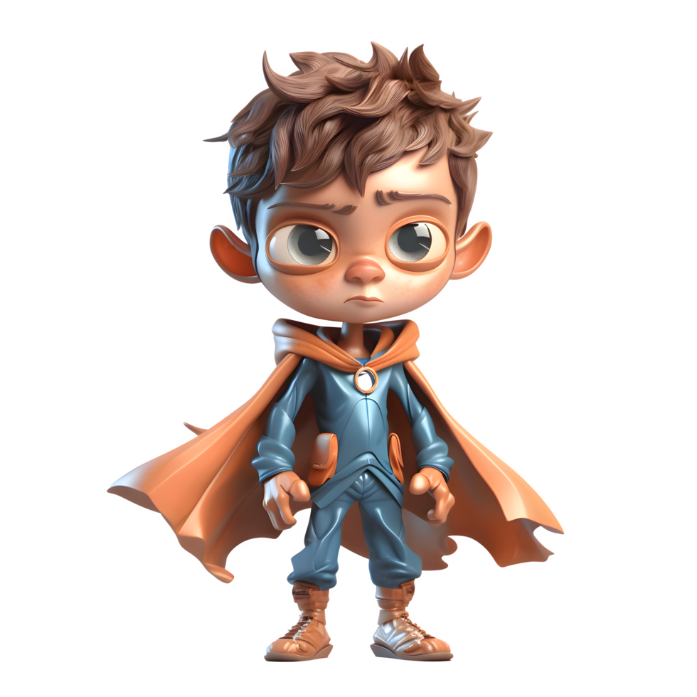 3D Boy in Classic Superhero Costume on White Background PNG Transparent Background