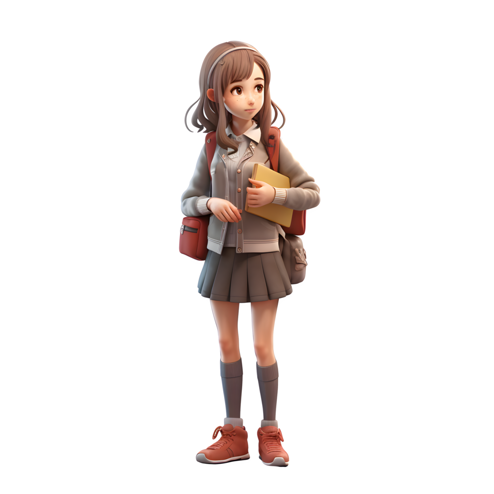 Cramming for Exams Cute 3D Girl Student PNG Transparent Background