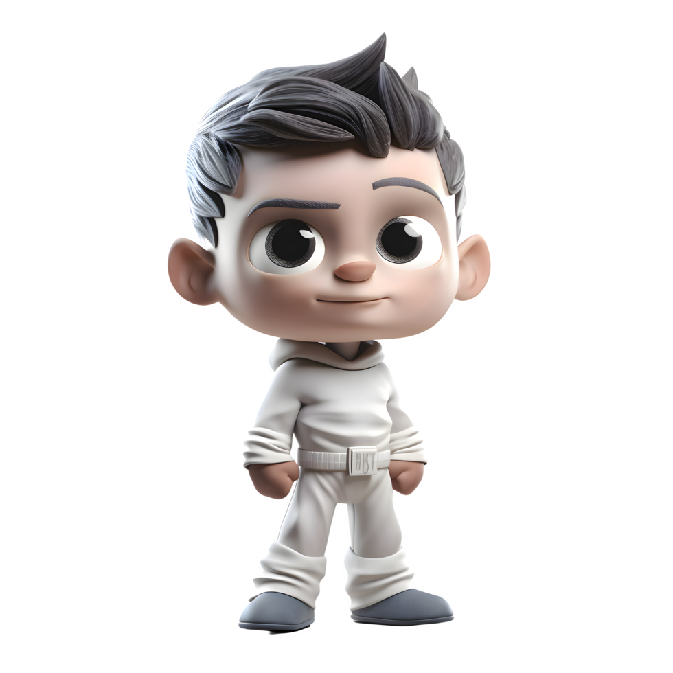 Intrepid 3D Boy in Heroic Outfit on White Background PNG Transparent Background