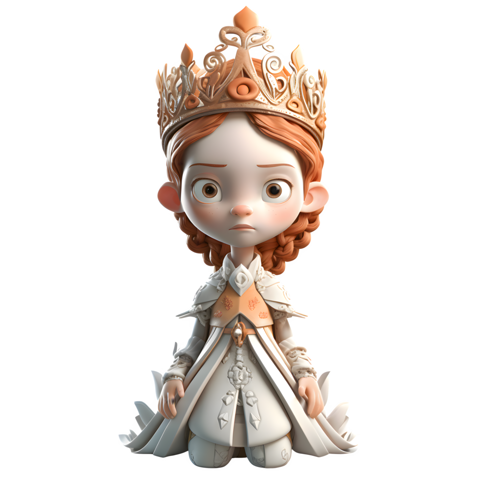 Dignified 3D Queen with a Crown of Pearls PNG Transparent Background