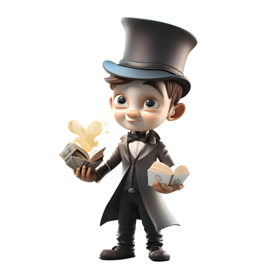 Mesmerizing 3D Boy Magician with Hypnotic Gaze Ideal for Mind Control or Psychology Concepts PNG Transparent Background