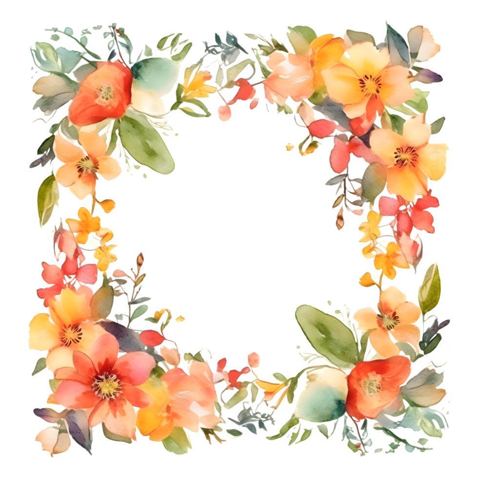 Delicate Floral Wreath with Roses, Peonies and Wildflowers. Hand Drawn Watercolor Design. PNG Transparent Background