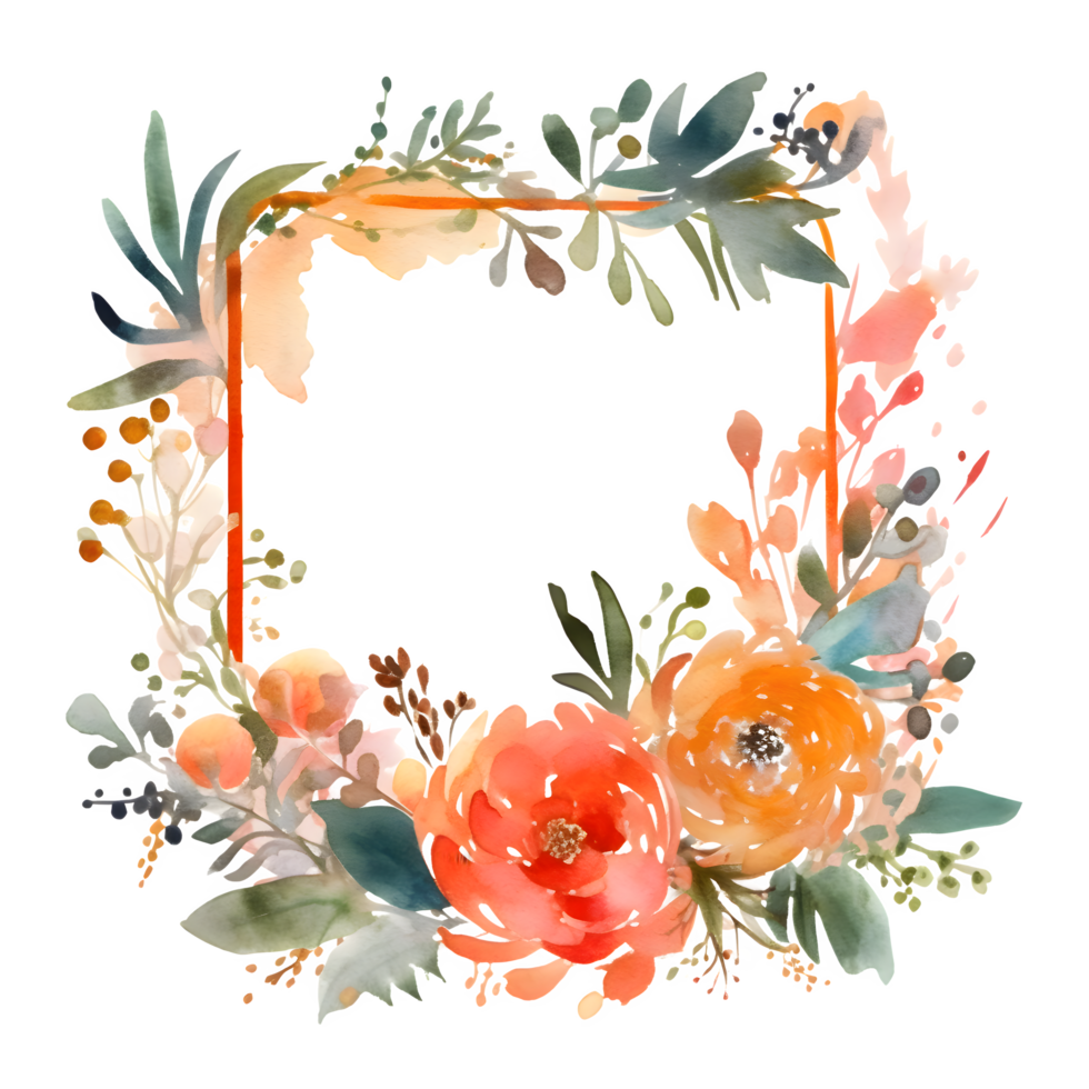 Whimsical Floral Border with Wildflowers and Butterflies. Perfect for Garden and Nature Designs. PNG Transparent Background