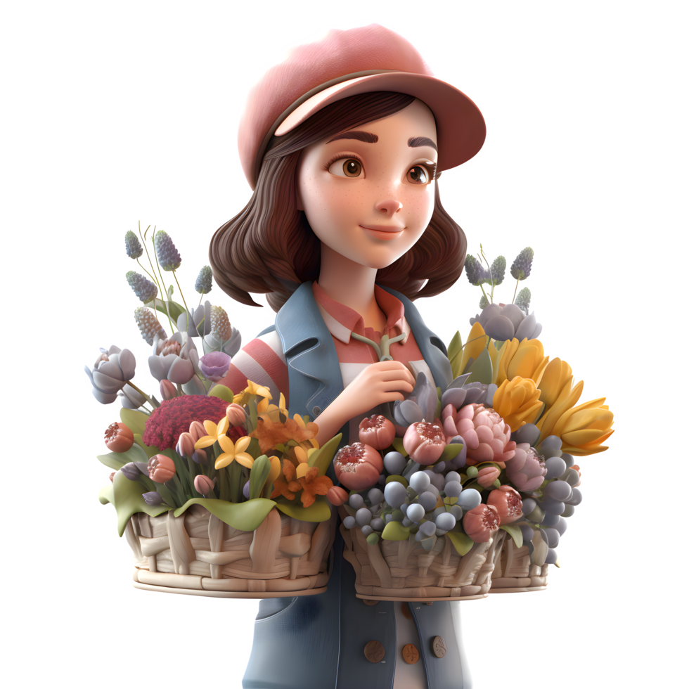 Graceful and Timeless 3D Florist Women Serene and Enduring Characters for Classic and Traditional Floral Designs PNG Transparent Background