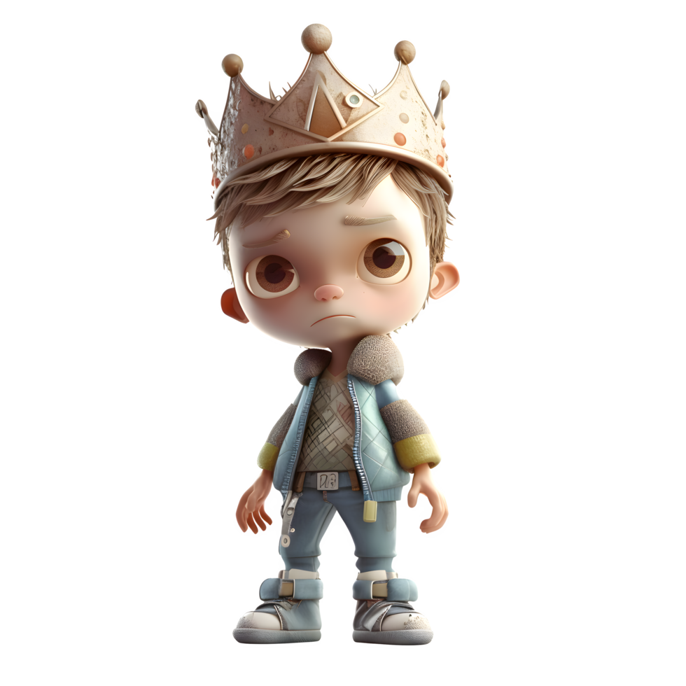 Vibrant 3D Boy King Ideal for Celebratory or Festive Inspired Projects PNG Transparent Background