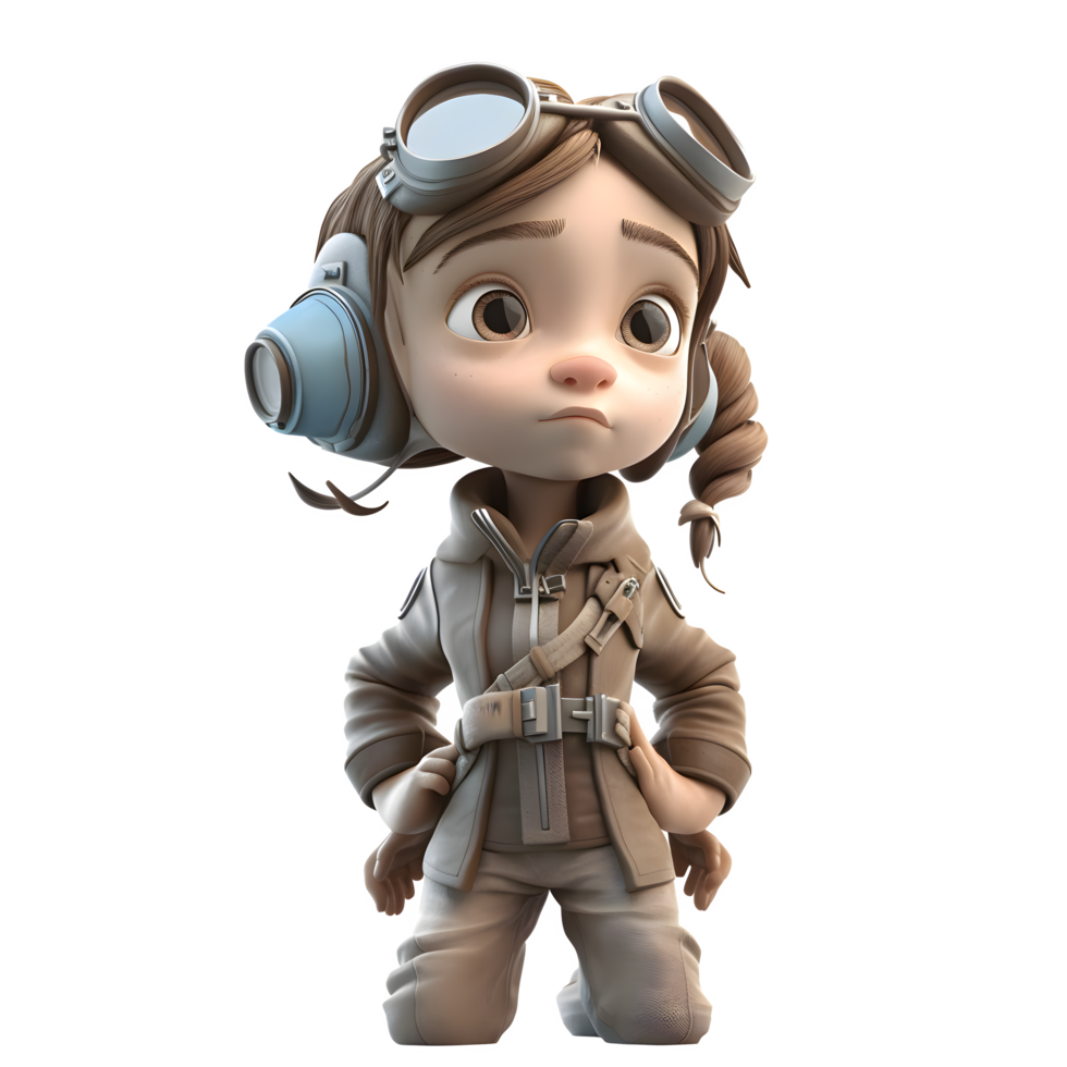 Our 3D Pilot Girl Character is Ready for Adventure PNG Transparent Background