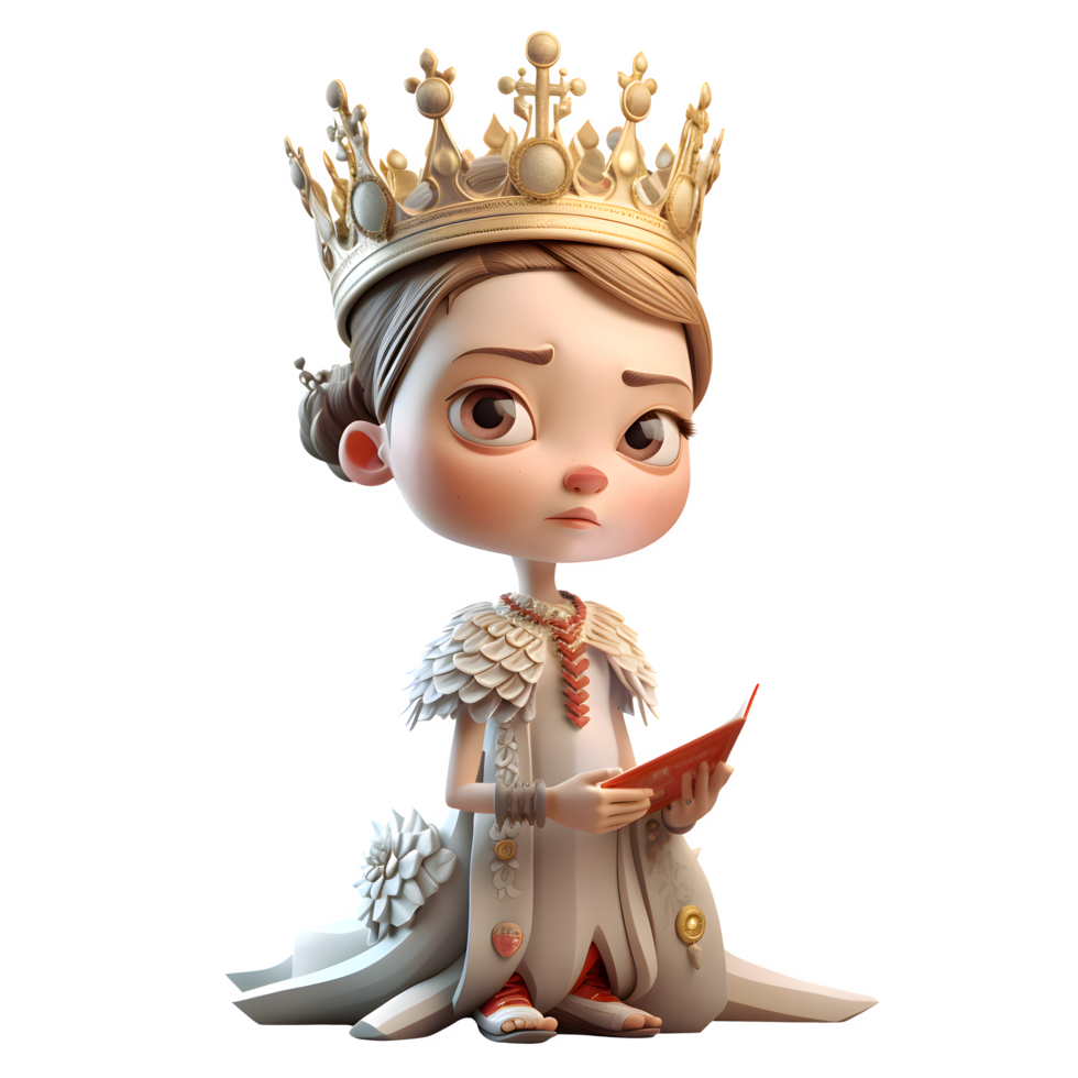Proud 3D Queen with a Majestic Robe PNG Transparent Background