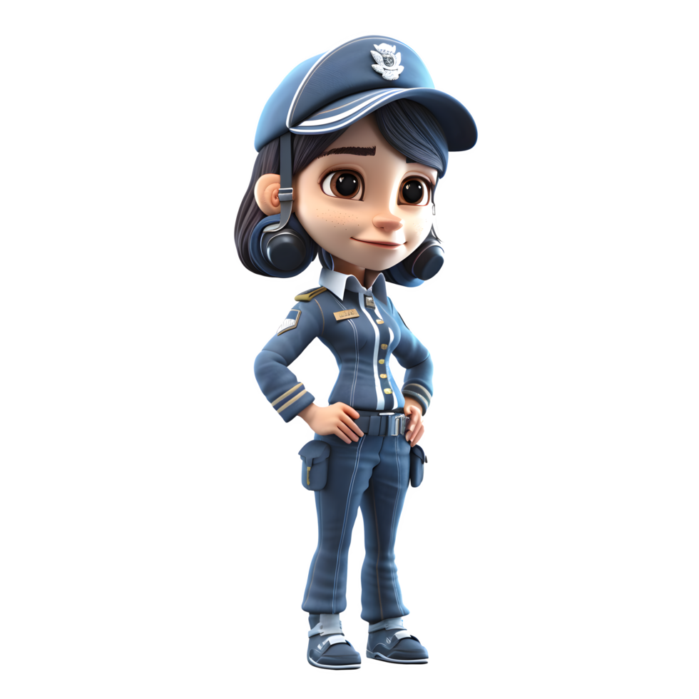 3D Cartoon Police Woman PNG Transparent Background