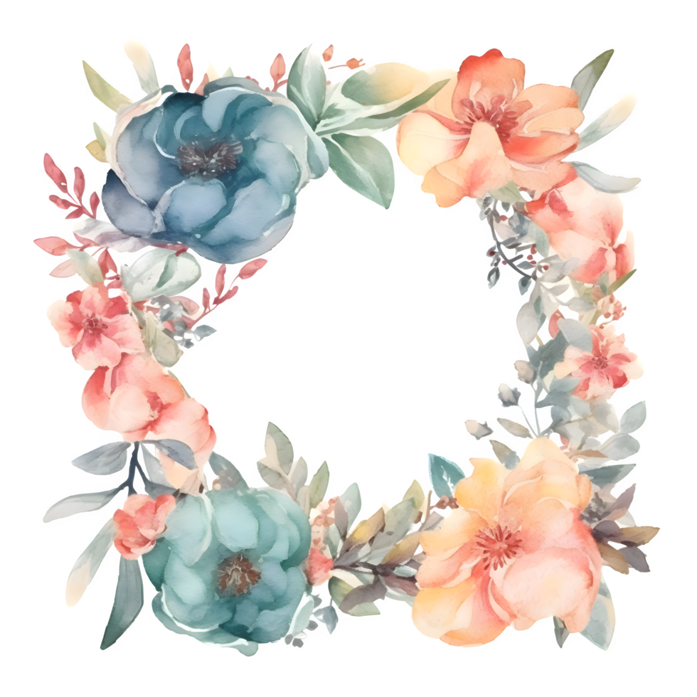 Sanft Aquarell Blumen- Kranz mit Pastell- Rosa und Blau blüht png transparent Hintergrund