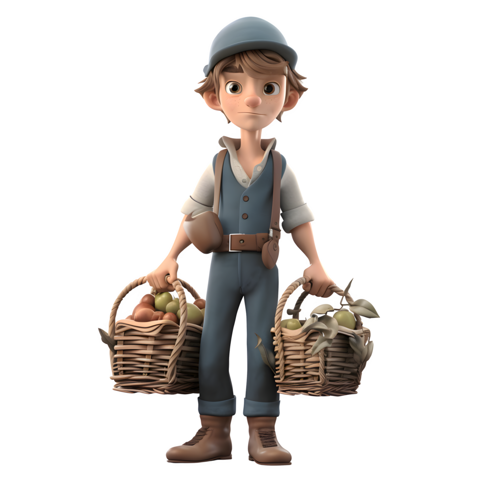 Friendly 3D Farmer with Farm Stand Perfect for Agriculture or Local Food Marketing PNG Transparent Background