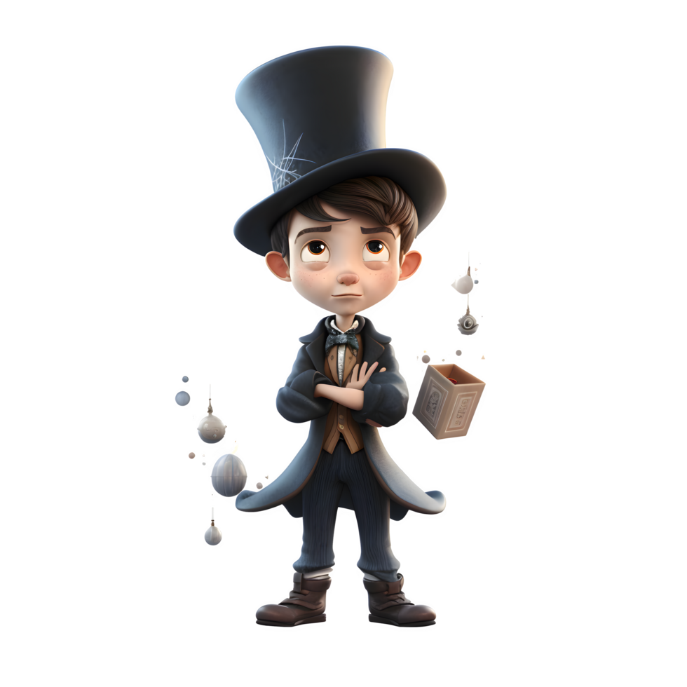 Whimsical 3D Boy Magician with Fairy Dust Perfect for Fairy Tale or Mythical Inspired Designs PNG Transparent Background