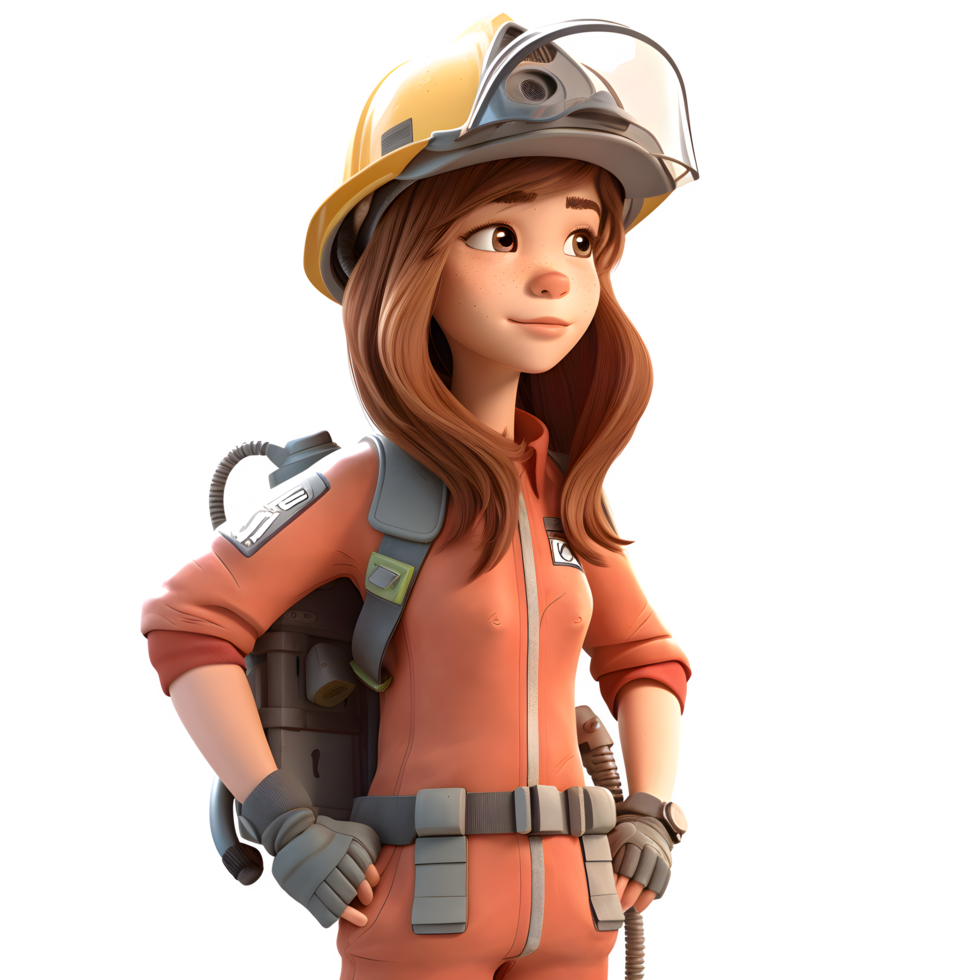 Adventurous and Fearless 3D Firefighter Women Bold and Intrepid Characters for Firefighting Video Games and Animation PNG Transparent Background