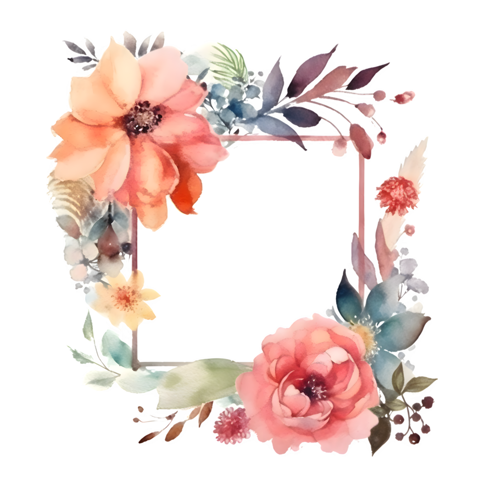 minimalistisch Blumen- Rahmen mit Weiß Blumen und Blätter png transparent Hintergrund