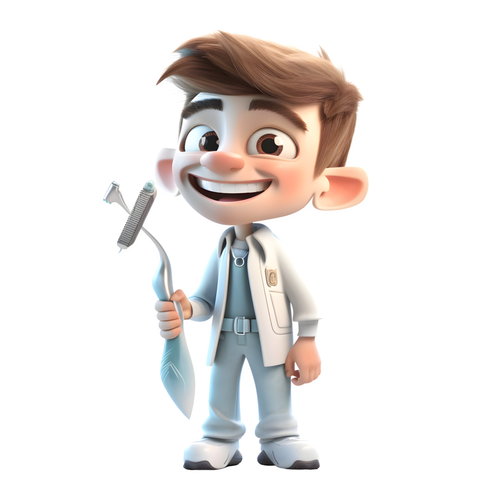 Focused 3D Dentist with Scaling Tool Perfect for Dental Cleaning or Gum Disease Related Designs PNG Transparent Background