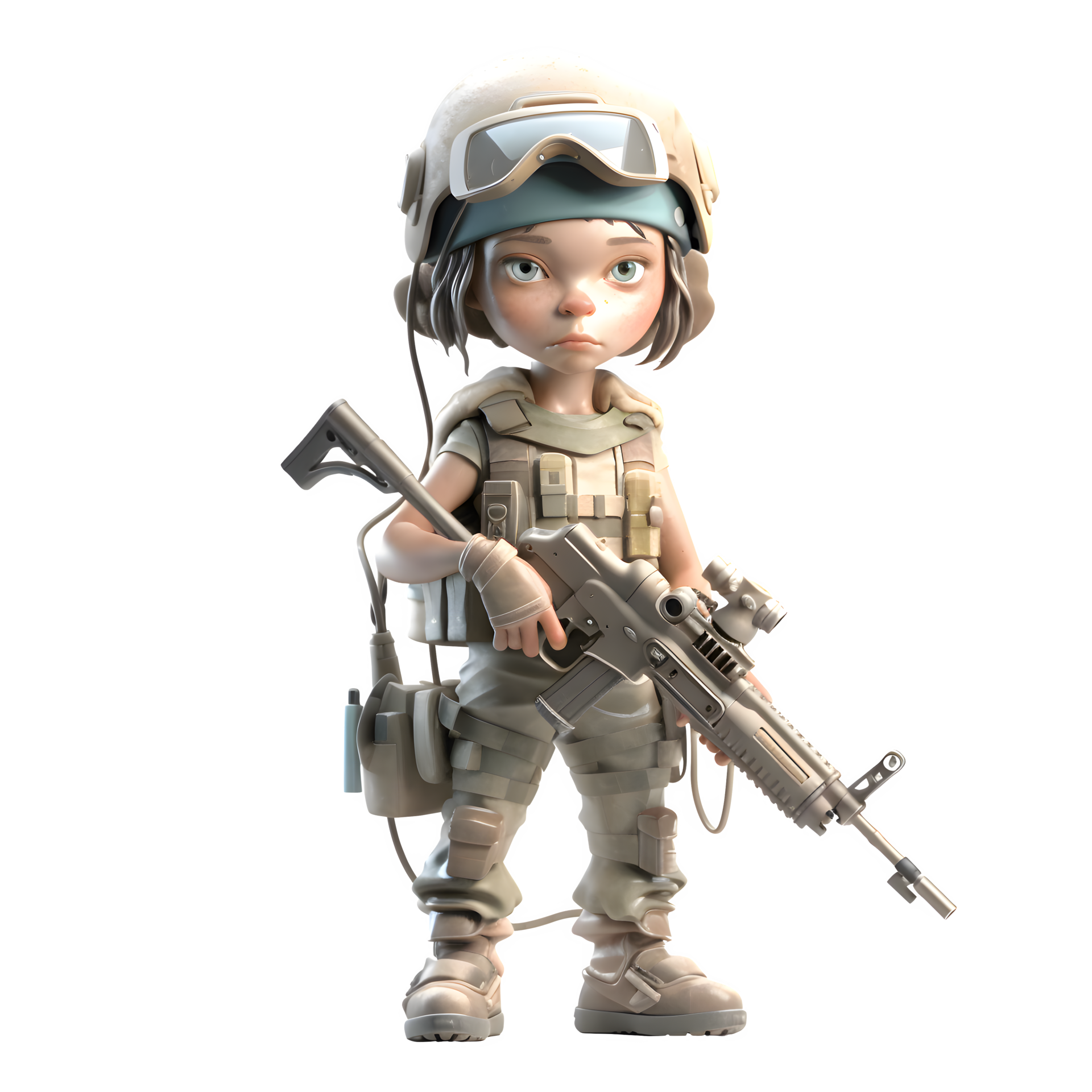 Protector of the Nation A 3D Cute Girl Army Character with Gun PNG