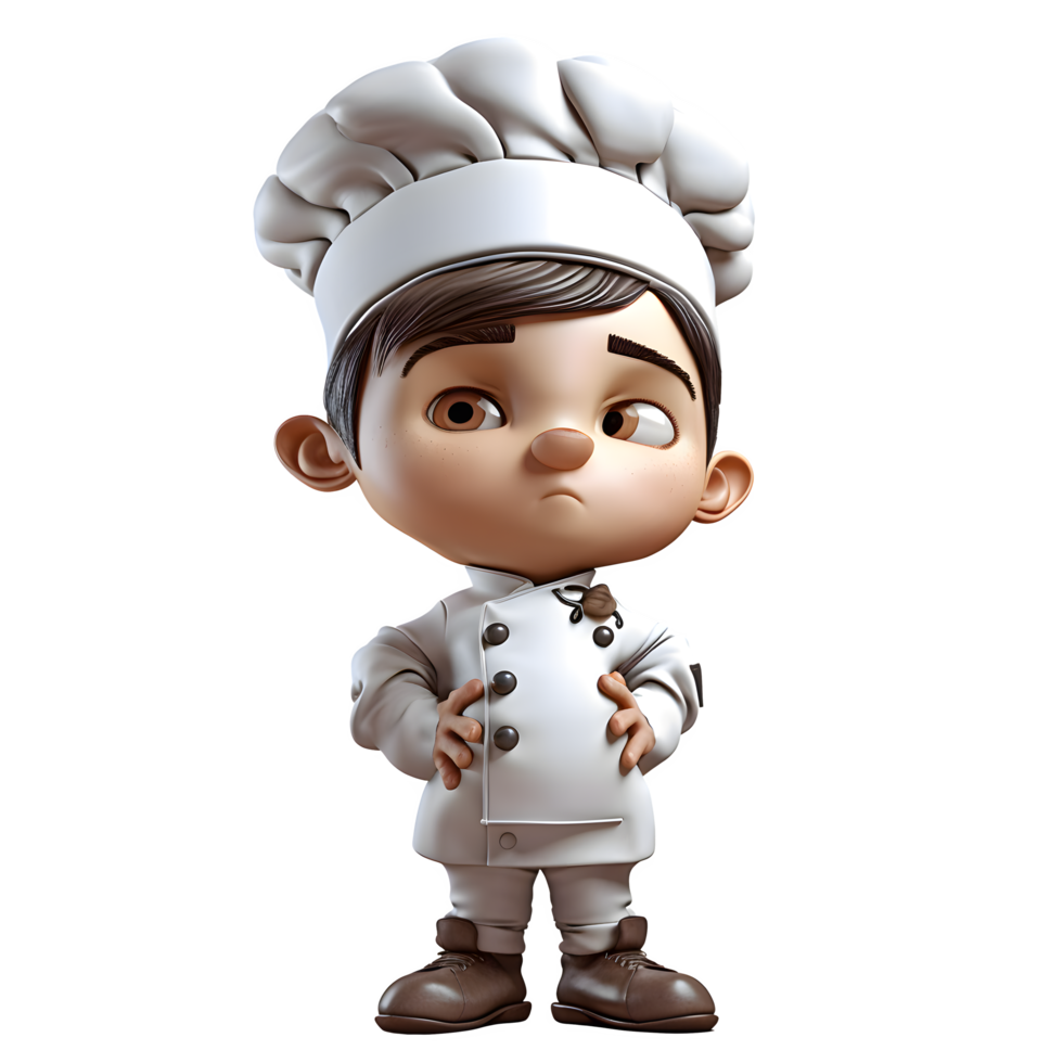 Confident 3D Chef with Cutting Board Great for Culinary School or Training Materials PNG Transparent Background