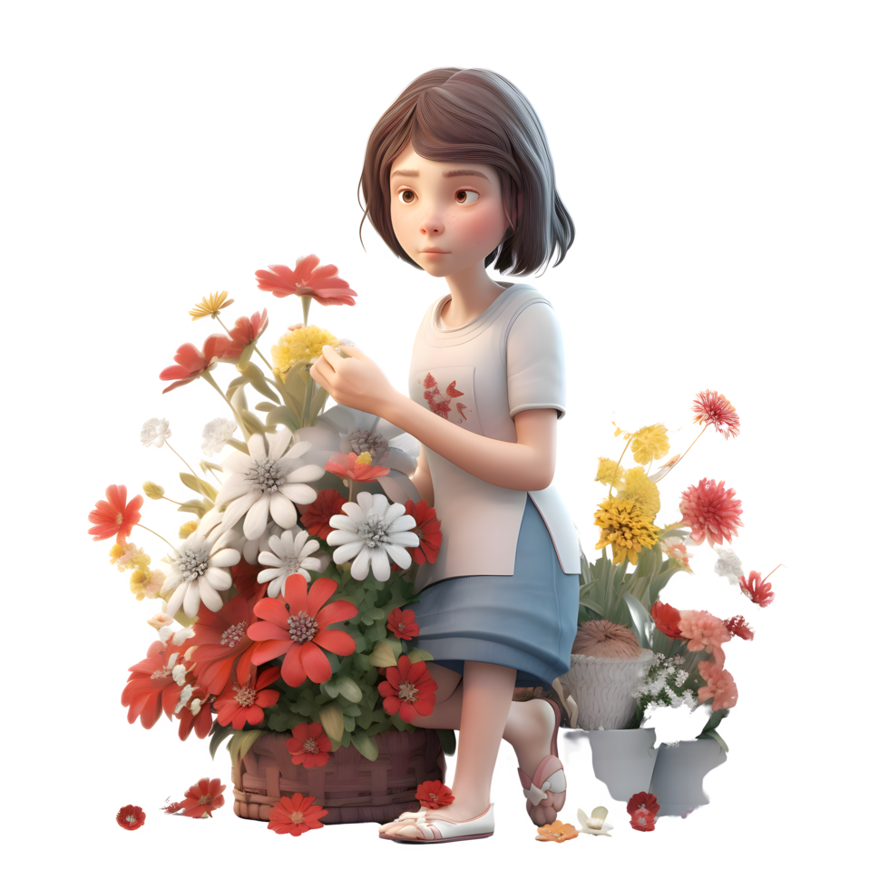 Charming and Cozy 3D Florist Women Warm and Inviting Models for Home Decor and Gardening Products PNG Transparent Background