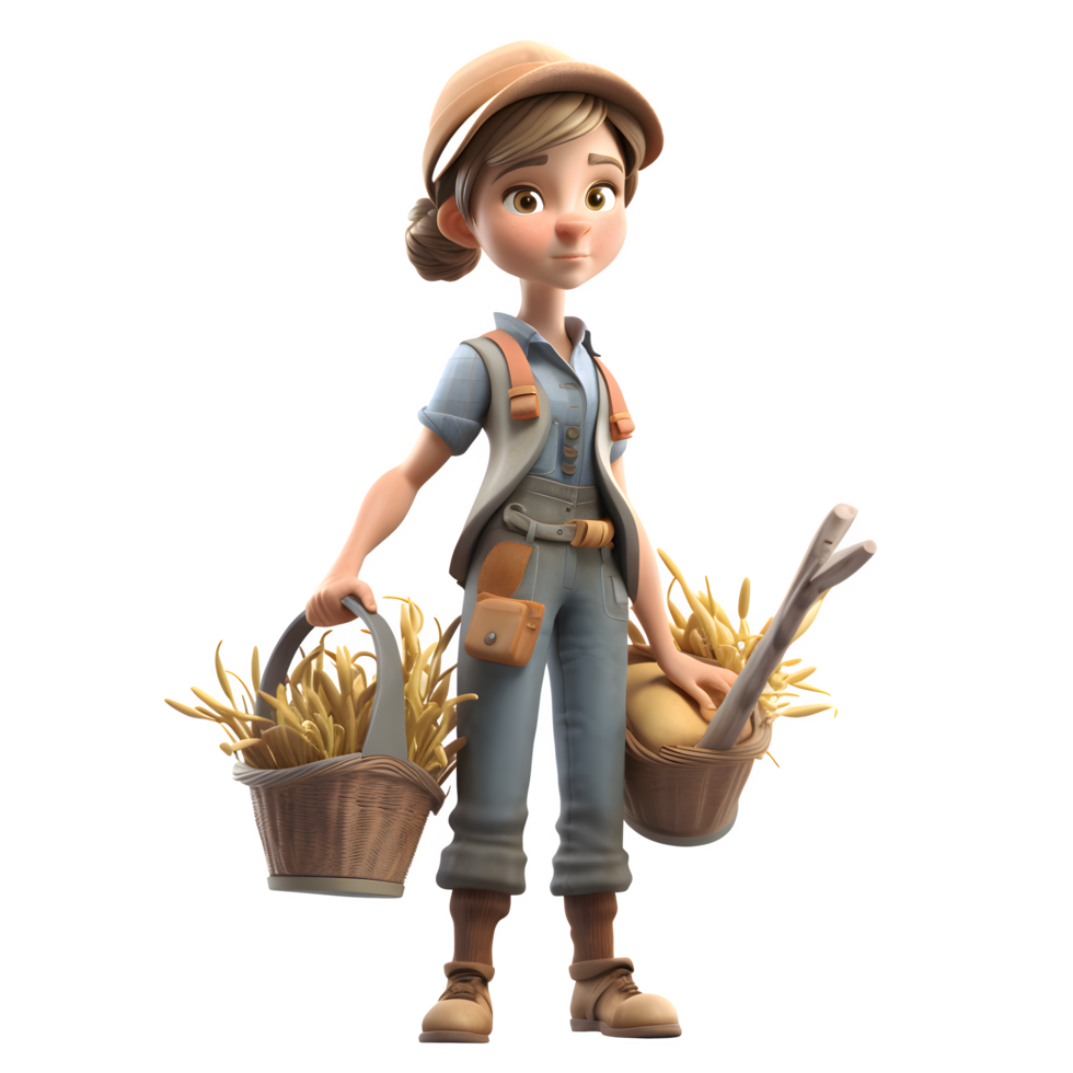 Creative and Innovative 3D Farmer Women Talented and Imaginative Characters for Sustainable Agriculture Campaigns PNG Transparent Background