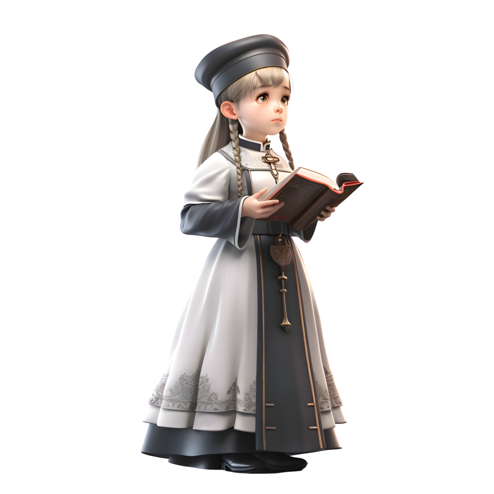 mignonne 3d fille prêtre personnage avec chapelet et saint livre png transparent Contexte